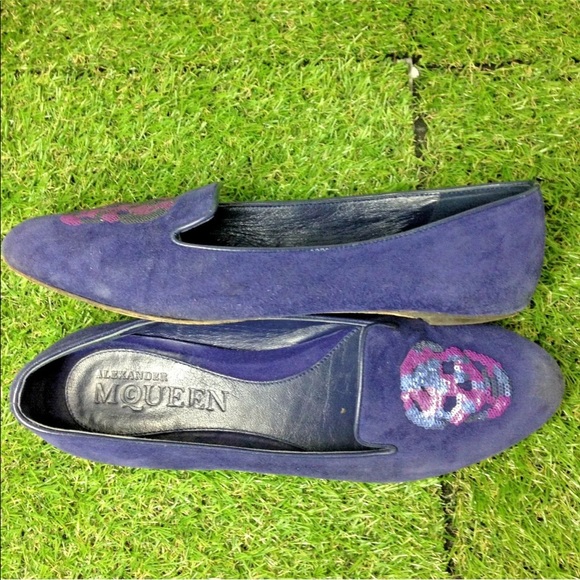 Alexander McQueen suede purple flats skull size 37 - Picture 4 of 4